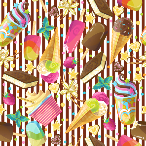 Ice cream with decor seamless pattern vector 03  