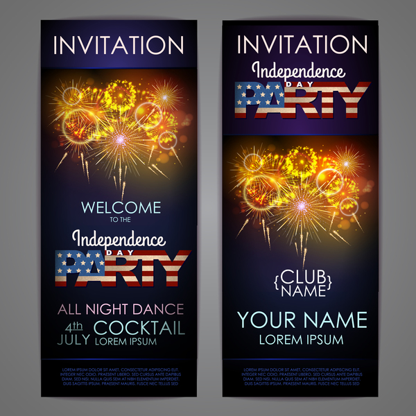 Independence Day party invitation card vector 04  