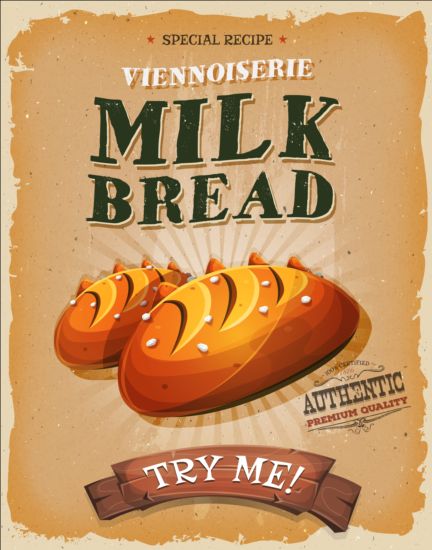 Milk bread poster vintage vector  