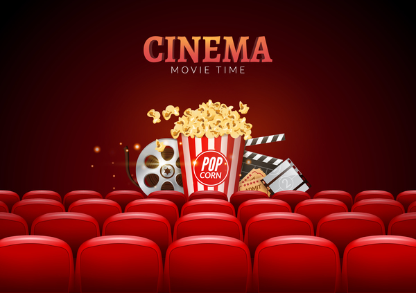 Movie theater background with red seats vector 05  