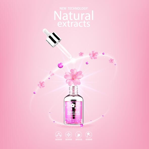 Natürliche Auszüge Sakura kosmetische Werbung Poster Vektor 04  