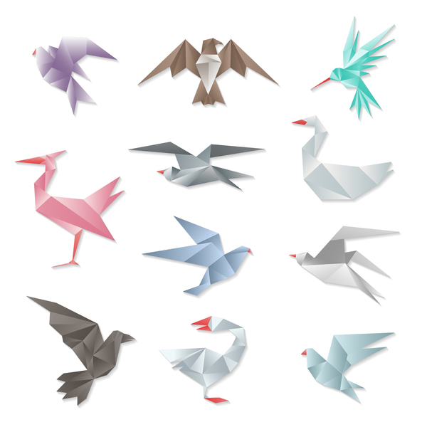 Orgami birds vector set 03  