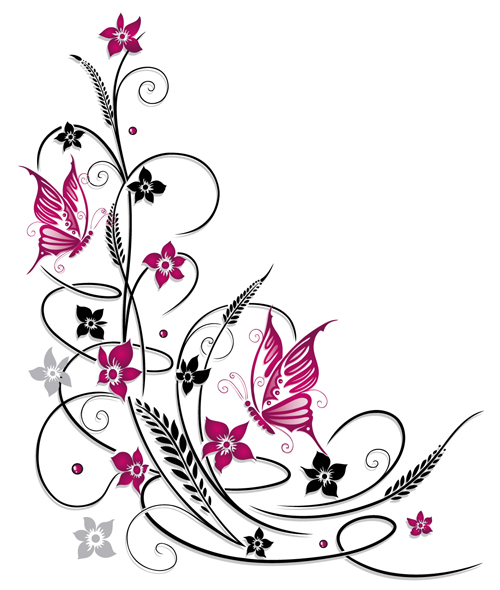 Ornament floral with butterflies vectors material 02  