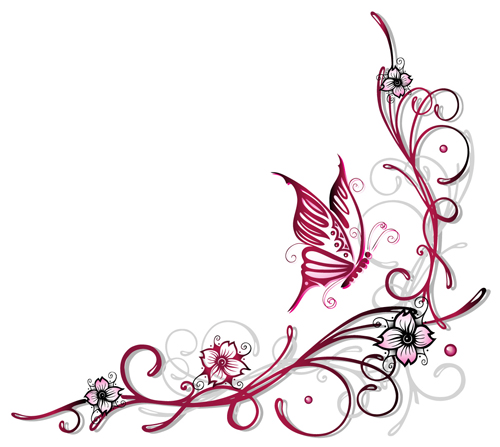 Ornament floral with butterflies vectors material 12  