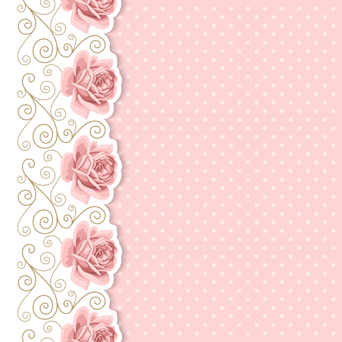 Pink flower with vintage cards vectors 02  