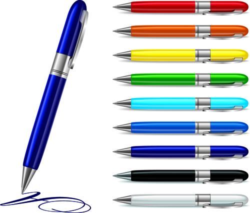 Different Realistic Pen design vector set 02  