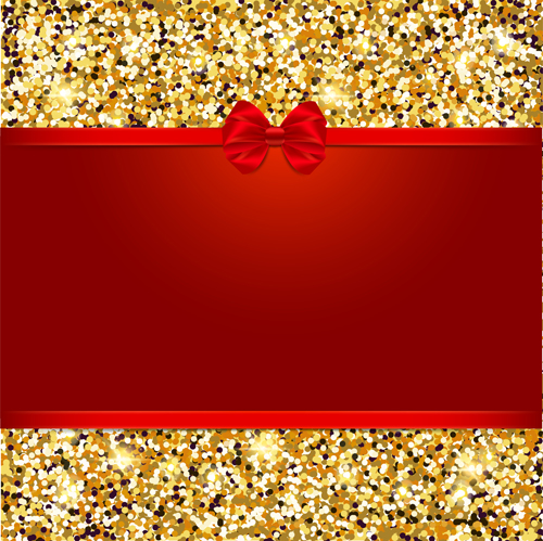 Red bow with gold luxury background vectors 03  