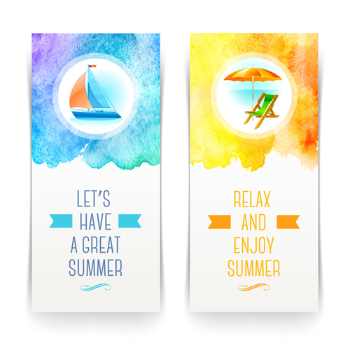 Refreshing summer tropical vector banners 01  