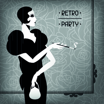 Retro party cover and girl vector 04  