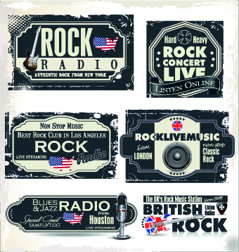 Retro rock music and jazz labels vector 06  