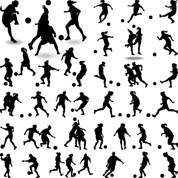 Set of football play silhouette vector 01  
