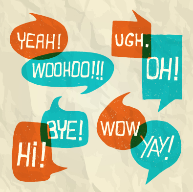 Text short words and speech bubbles design vector 03  