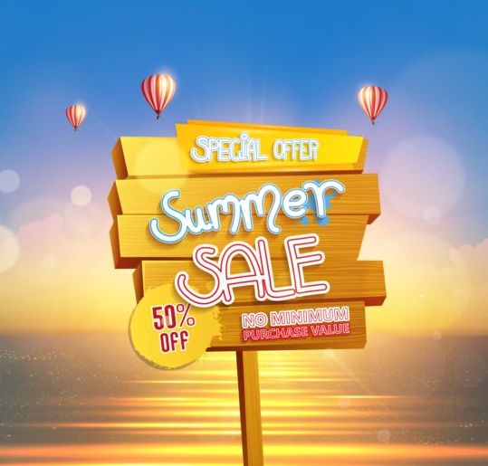 Summer sea background and wooded billboard vector 05  