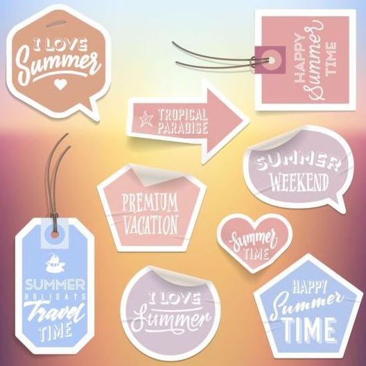 Summer stickers with tags vectors set 05  