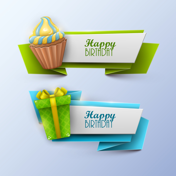 Sweets with birthday banner vectors 03  