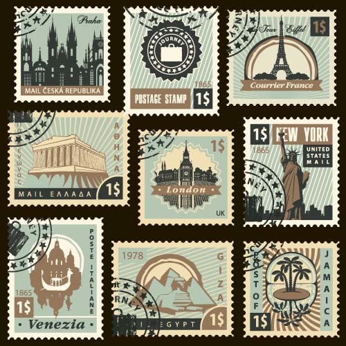 Reise Briefmarken Vorlage Vektor  
