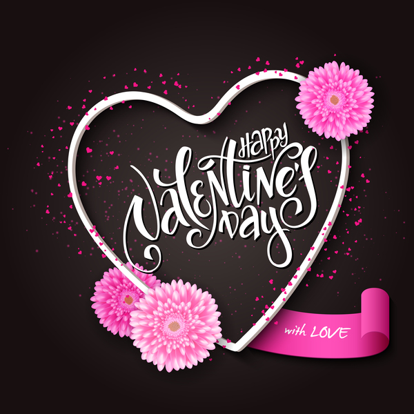 Valentine day heart cards with dark background vector 08  