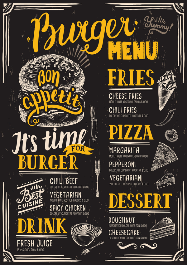Vintage burger menu template vector material 12  