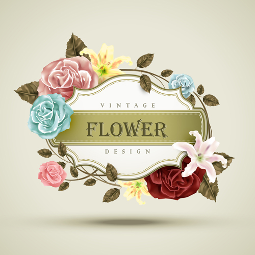 Vintage card with flower vector set 04  