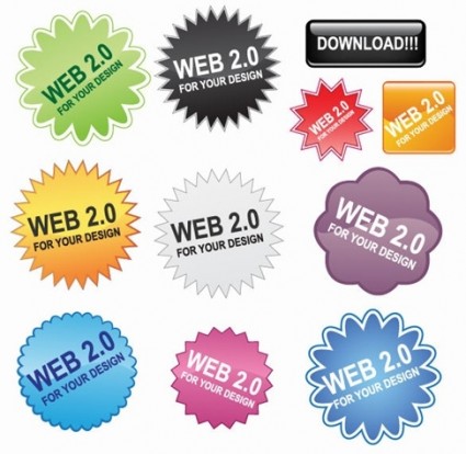 Web buttons with sticker vector set  