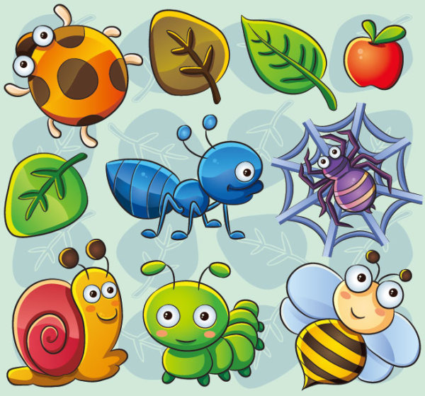 cute cartoon Insects and plants vector 02  
