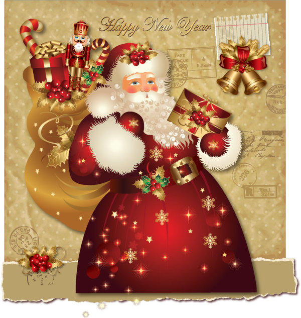 ornate greeting card of Santa Claus vector graphics 01  