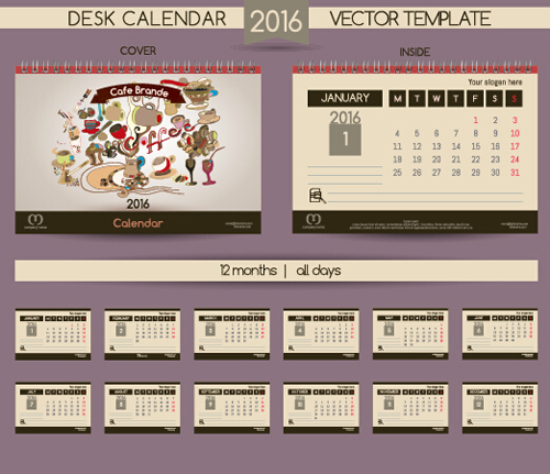 2016 New year desk calendar vector material 34  