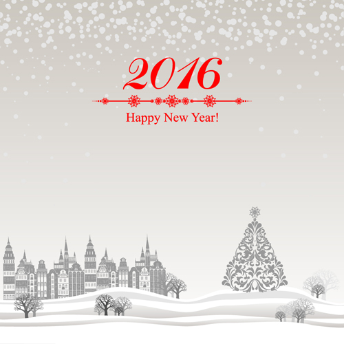 2016 new year with christmas tree winter background vector 02  