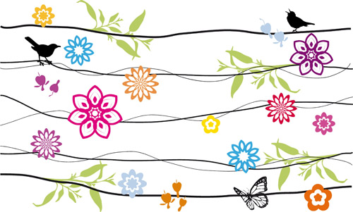 Abstract flower with birds vector  