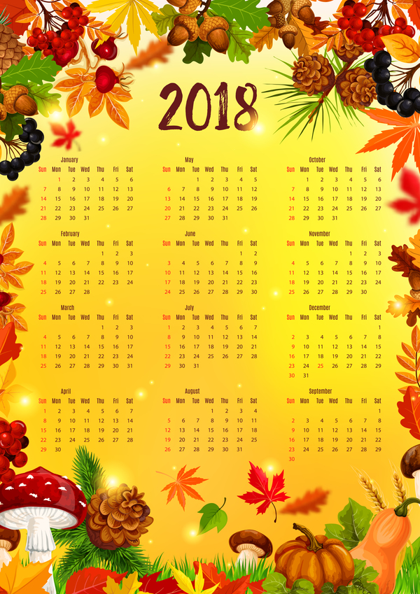 Kalender-Schablonenvektor 09 der Herbstarten 2018  