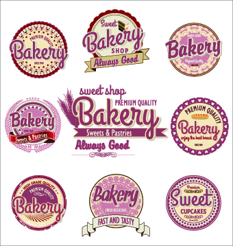 Vintage bakery labels creative vector set 02  