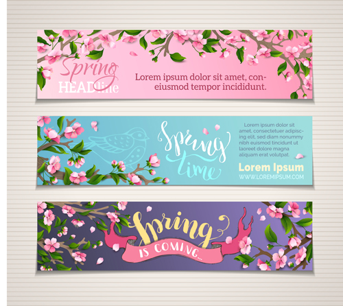 Beautiful flower with spring banners vector 01  