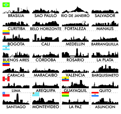 Big cities silhouette set vector 03  