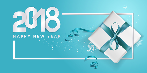 Fond de nouvel an bleu 2018 avec le vecteur de cadeau 13  