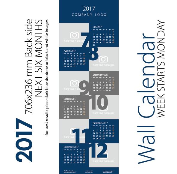 Calendario 2017 prossimi sei mesi blu scuro vettore grigio  