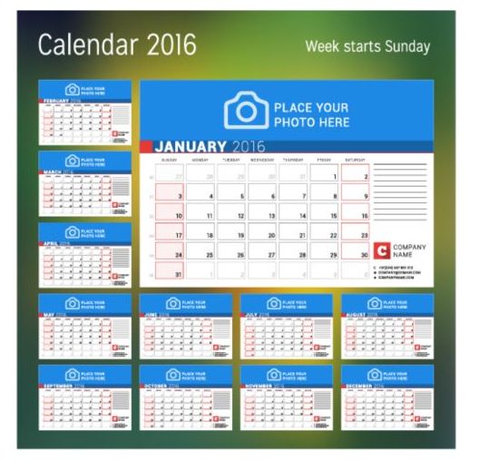 Kalender 2017 met foto vector ontwerp 04  