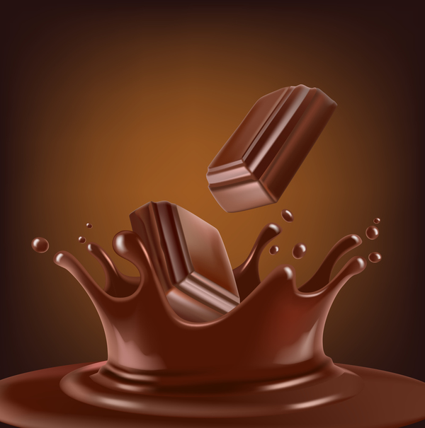 チョコレートスプラッシュベクトルとチョコレートキャンディー  