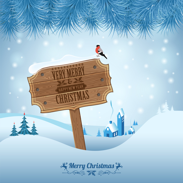 木製のボードのサインベクトル11とクリスマスの背景  