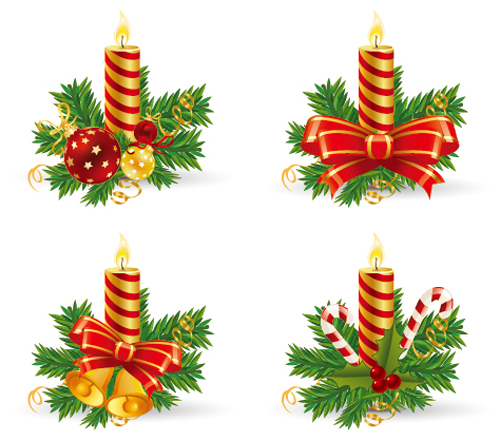 Christmas candle with baubles vectors 01  