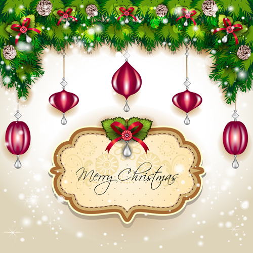 Christmas frames and baubles background vector  