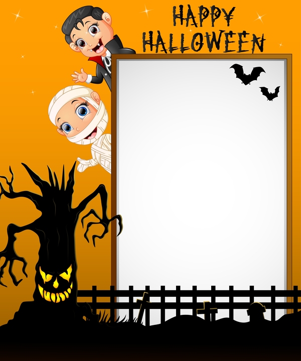 Cute kids with halloween blank background vector 12  
