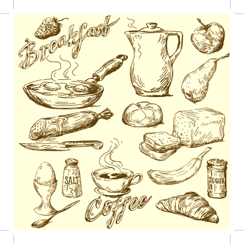 Drawing foods retro illustrations vector 02  