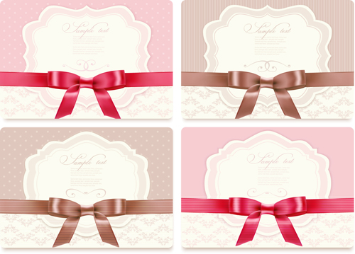 Exquisite ribbon bow gift cards vector set 27  