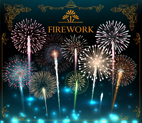 Festive colorful fireworks background vector  