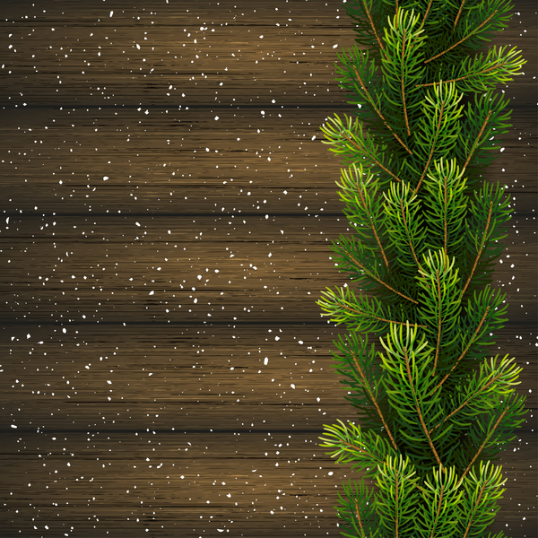 Branches de sapin avec le vecteur de fond en bois de Noël  
