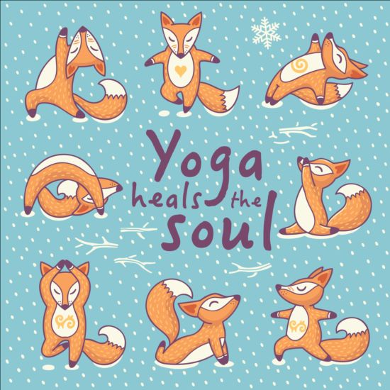 Foxes with yoga card vector 05  