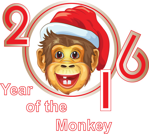 Funny monkey with 2016 new year vectors 05  