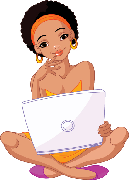 Set of Girl with computer design elements vector 04  