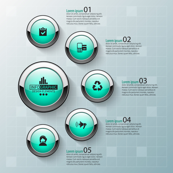 Glass textured round button infographic vector  