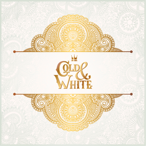 Gold with white floral ornaments background vector illustration set 10  